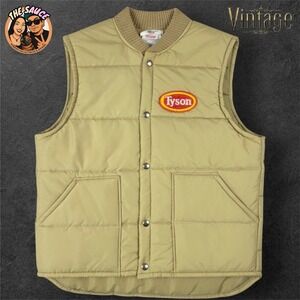 Tyson Vintage Puffer Vest Tan Quilted Snap Front Workwear Mens Sz Medium Cosplay